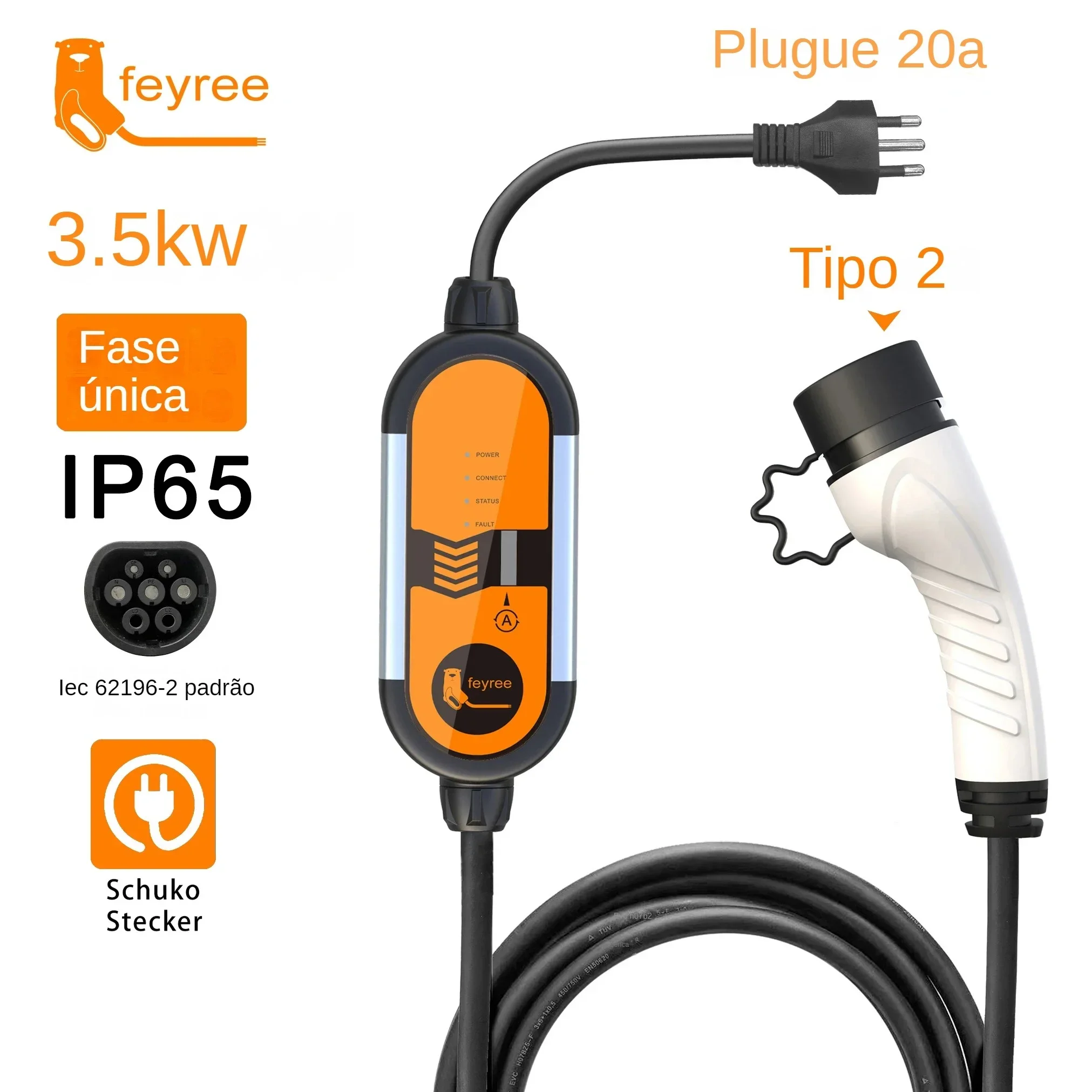 Feyree 32A 7KW Typ2 EV Tragbar – Type 2 Portable Ev Charger 11Kw Cee Bewertung und Preis