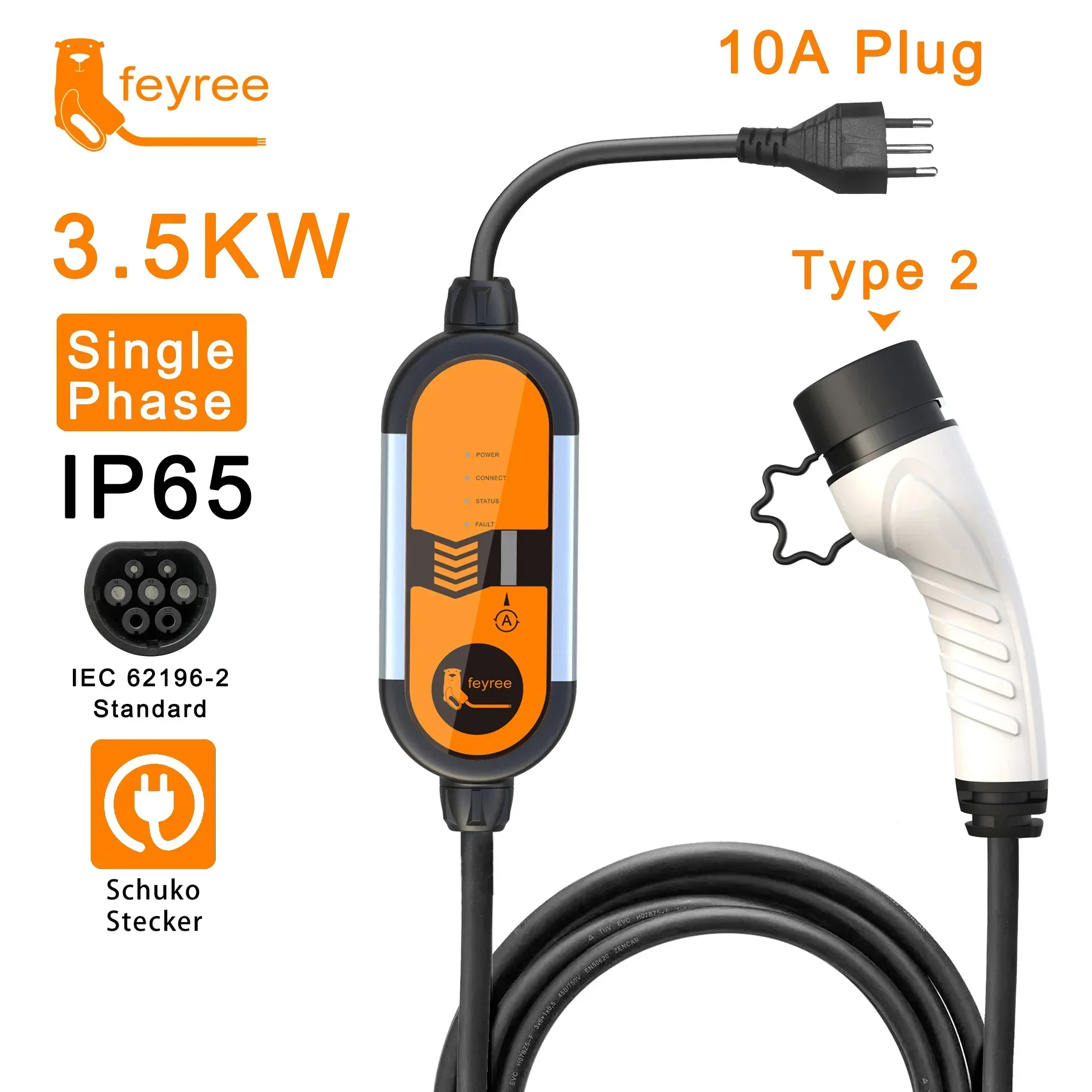 Feyree 32A 7KW Typ2 EV Tragbar – Type 2 Portable Ev Charger 11Kw Cee Bewertung und Preis