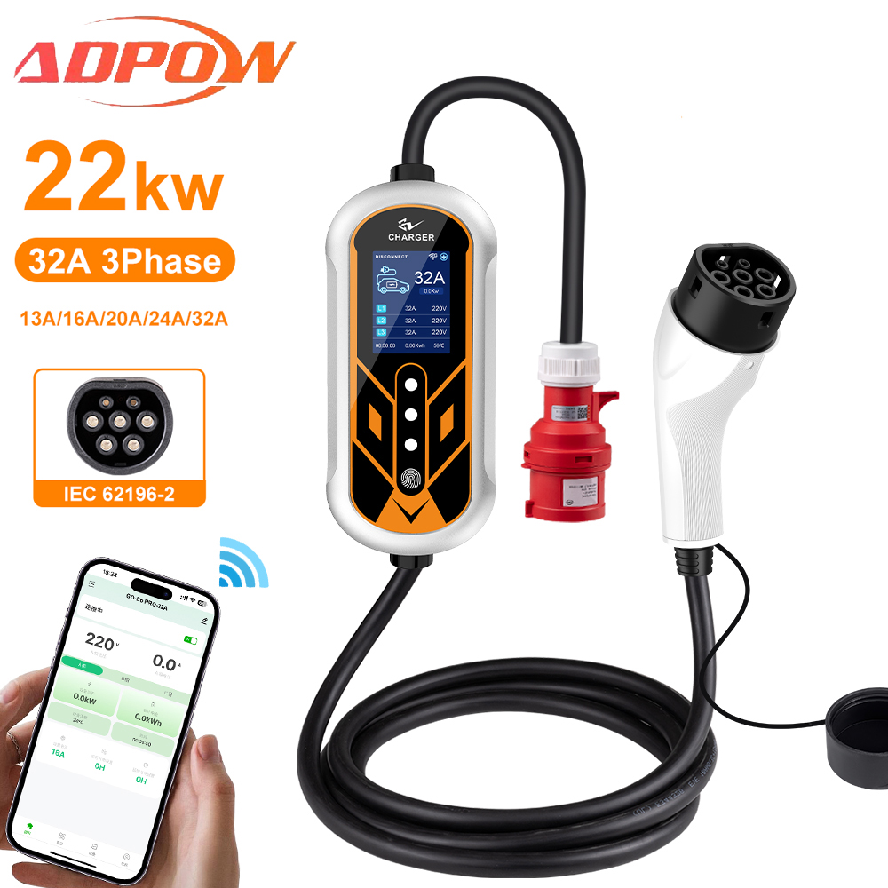ADPOW Tragbare 32A Typ2 EV Lad – Ev Charger Type 2 22Kw 32A 3 Phase Bewertung und Preis